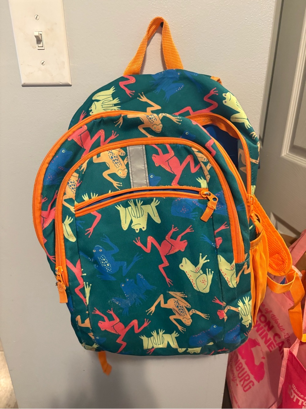 Cat & Jack Kids Frog Backpack in Teal with Orange Trim